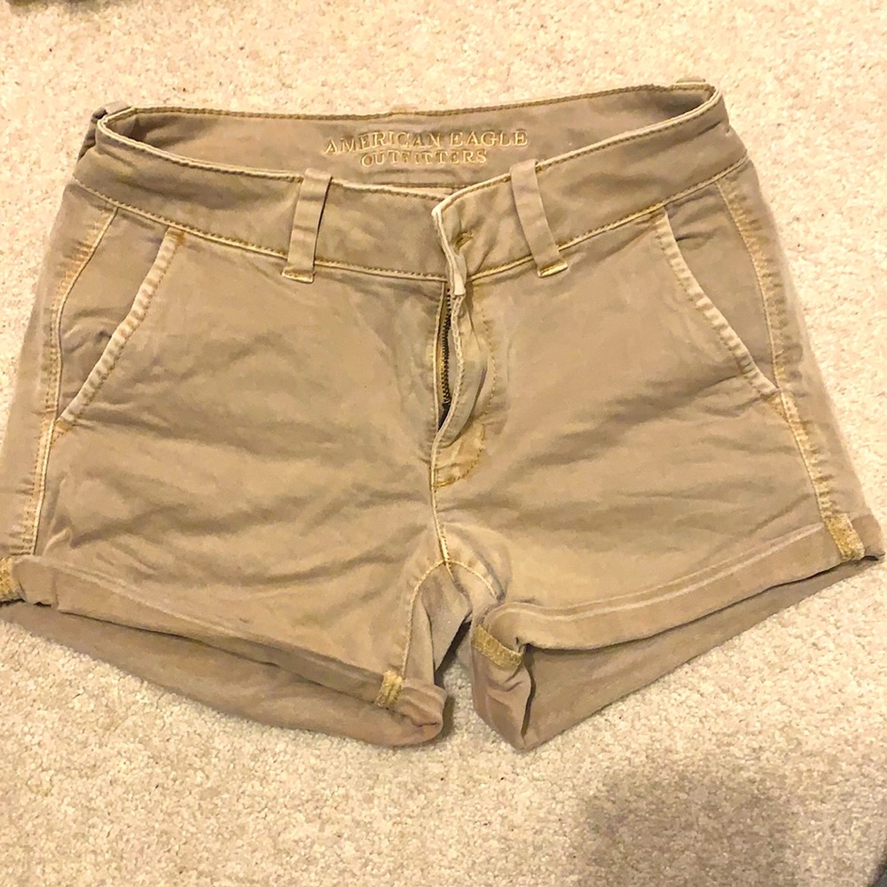 American Eagle Tan Super Stretch Midi Shorts